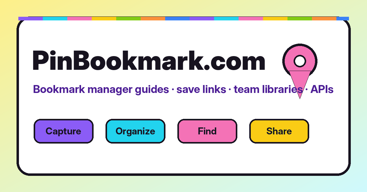 PinBookmark.com social card with Capture, Organize, Find, and Share principles.